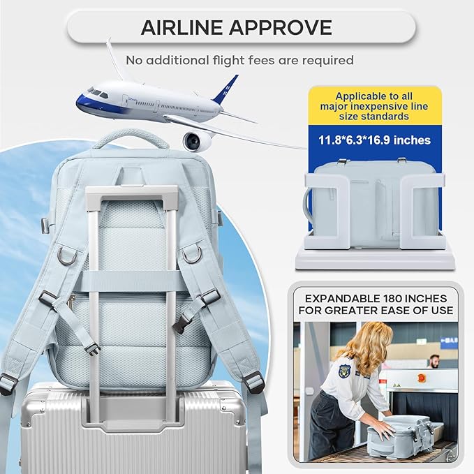 Vacuum Compression Backpack, Travel Vacuum Backpack with Electric Vacpack Pump, Flight Approved Carry On Personal Item Suitcase Luggage for Men Women, Light Blue