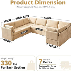 Large 7 Seat Modular Sectional Sofa with Ottoman Seat Corduroy Sleeper Sectional Sofa Bed Oversized Convertible Modular Couch for Living Room