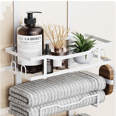 Hanging Towel Racks for Bathroom No Drill - Over The Door 6-Tier Bath Towel Storage Organizer for Small Bathrooms - Back Door Large Tiered Towel Holder Hanger for Rolled Towels RV Camper White