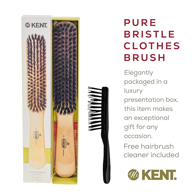 Kent CG1 Clothes Brush Cherrywood 100% Natural Black Bristle and Lint Remover Especially for Jeans or Corduroy Garments for Keeping Fabrics Free from Fibres, Fluff and Pet Hair. Made in England