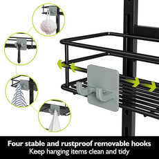 Orimade Over the Door Shower Caddy Adjustable 5 Tier Black,Bathroom Hanging Organizer Shelf Rustproof with 4 Hooks,Shower Basket with Soap Holder and Suction Cup