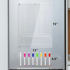 Acrylic Grocery List Magnet Pad for Fridge, Reusable to Do List for Refrigerator, Clear Notepad Note Planning Board, Shopping List, Reminders, w/ 8 Colors Markers, 15