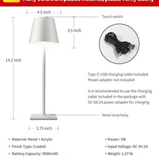 KDG 2 Pack Cordless Table Lamp, Portable LED Desk Lamp, 5000mAh Battery Operated, 3 Color Stepless Dimming Up, for Restaurant/Bedroom/Bars/Outdoor Party/Camping/Coffee Shop Night Light(White)