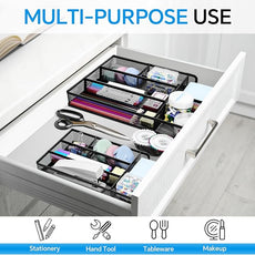 Desk Drawer Organizer, Office Drawer Divider Organizer Tray with 6 Compartments, Metal Mesh Desktop Organization and Accessories for Stationery Makeup Kitchen Toolroom School ＆Office, 12.6x8.27x1.6 in