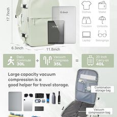suwasp Vacuum Compression Backpack, 45L Expandable Travel Backpack with Electric Vacpack Pump, Travel Vacuum Bags with Shoe Compartment/17inch Laptop Compartment/USB Port, Mintgreen