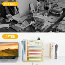 Desk Organizers and Accessories, 5-Tier Paper Letter Tray Organizer with File Holder, Desktop Organizer for Office Supplies (Gold)