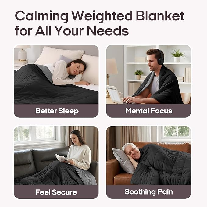 ZonLi Weighted Blanket for Adults (60"x80", 20lbs, Grey/Black) Queen Size High Breathability Cooling Heavy Blanket, Soft Material with Premium Glass Beads, All-Season, Easy Care