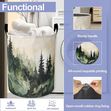 Landscape Pine Forest Laundry Hamper Large Canvas Fabric Lightweight Storage Basket/Dirty Clothes Collapsible Waterproof for College Dorms, Boys and Girls Bedroom,Bathroom