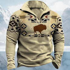 Western Sweatshirts for Men Aztec Cowboy Vintage Graphic Fleece Hoodie Mens Quarter Zip Pullover Country Jacket