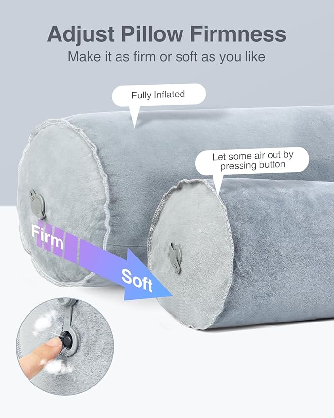 Luxtude Inflatable Body Pillow for Adults Kids, Travel Body Pillows for Side Sleeper, 47Inch Long Round Bolster Pillow for Camping, Round Cylinder Pillows for Hugging Sleeping, Back, Leg etc.