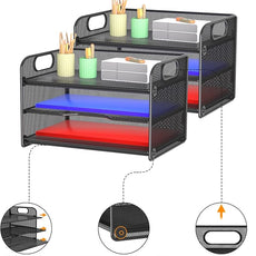 samstar 2 Pack 3 Tier Letter Tray Paper Organizer with Handle, Mesh Desk Organizer Paper Sorter File Rack Shelves, Black