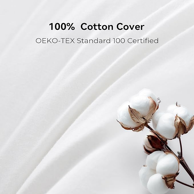 UNIKOME White Goose Down Feather Gusseted Pillows - 100% Cotton Cover - Standard Size Pillow Set of 2, Made in Japan Pillow for Sleeping