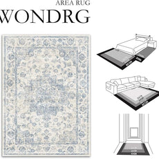 10x14 Neutral Area Rug Blue Vintage Living Room Bedroom Washable Carpet Non-Slip Soft Low Pile Floral Indoor Large Throw Rug for Dining Room Office