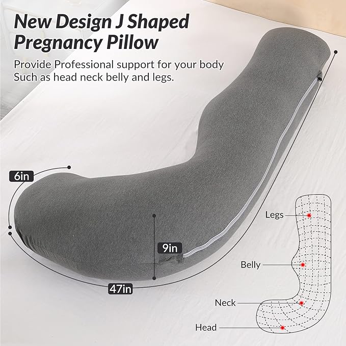 BATTOP Pregnancy Pillows for Side Sleeping,Maternity Pillow with Removable Cover,Support for Belly,HIPS, Legs,Pregnancy Must Haves,J Shaped Body Pillow for Pregnancy