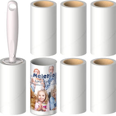 MELERIO Lint Rollers 6 Refills Full 420 Sheets with 1 Protective Cover Holder,1 Handle with 6 Extra Sticky Lint Roller Set for Clothes, Sofa, Bed, Carpet, Lint Roller for Pet Cat Hair Dog Hair, Dust