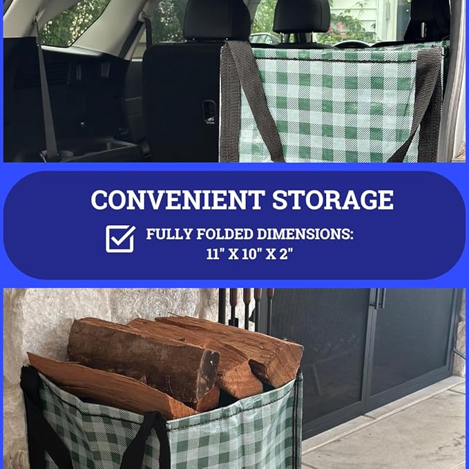 DURASACK Heavy Duty Storage Tote Bag 22-Gallon Rugged Woven Polypropylene Moving Bag, Reusable Self-Standing Design, Holds up to 500 Pounds, Pack of 4, Gingham Green