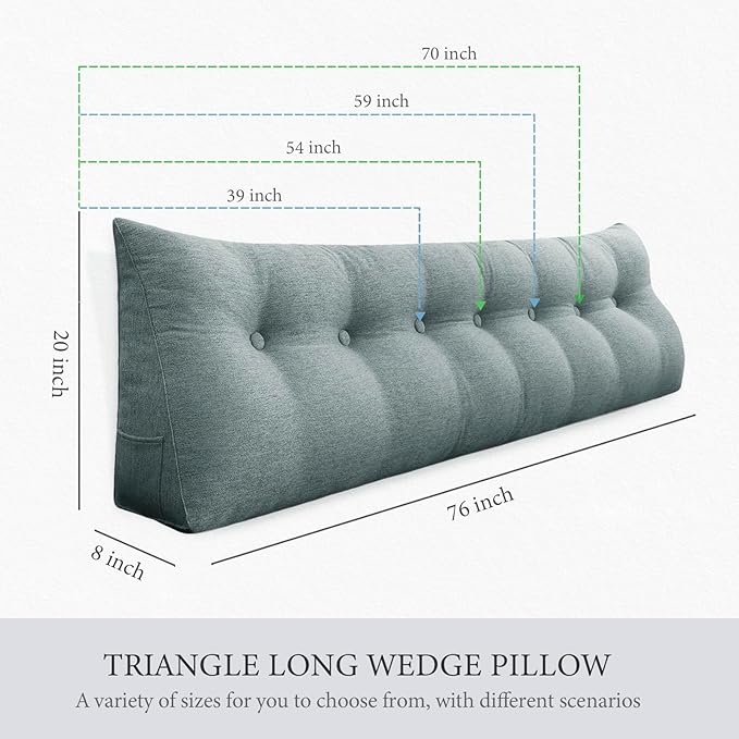 10 lbs Thickened Headboard Pillow Wedge Pillow Headboard Reading Pillow Bed for Backrest Reading Triangular Pillow with Side Pocket Backrest Pillows for Sitting in Bed Wedge Gray Full
