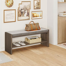 BON AUGURE Shoe Storage Bench Bedroom, Entryway Bench with Cushion, Ottoman Benches for Living Room Hallway Entry (Greige Oak, 40 Inch Wide)