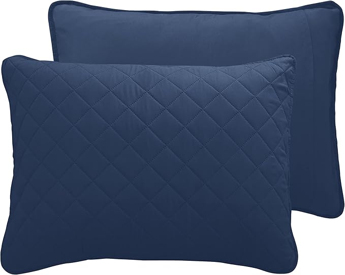 Easy-Going King Size Reversible Quilt Set with 1 Quilt and 2 Pillow Shams, Soft Bed Quilt Cover, Water Resistant Lightweight Microfiber Bedspread, Stain Resistant, Dark Blue/Light Blue
