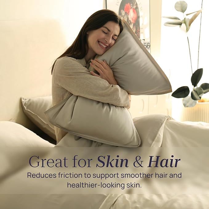 Queen Size 4 Piece Bed Sheet Sets, DeepSleep Tech Luxury Bedding Made with 100% Tencel Lyocell - Silky, Lustrous & Gentle on Skin | Sands of Time (2 Sheets, 2 Pillow Cases)