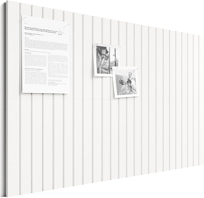 Bumusty Large Cork Board Alternative-36 x24 Felt Bulletin Board Tiles, with 30 Pushpins, 40 Adhesive Tabs, 6-Pack Slat Wall Paneling, Cork Boards for Office Push Pin Board Felt Board-Milky White