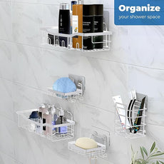 Fab Glass and Mirror 5-Pack Shower Caddy, Chrome- Shower Organizer & Shelves for Efficient Storage, Bathroom Caddy for Wall Organizer, Durable Showers Wall Caddy