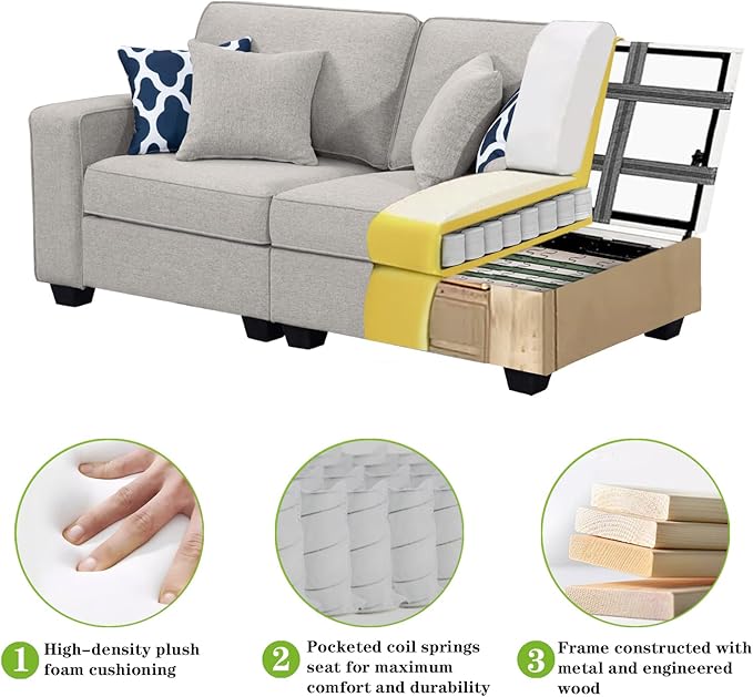 Legend Vansen Modular Sectional Sofa U Shaped Couch with Ottoman Modern Reversible Corner Sectional Couch for Living Room (Light Grey, U Shaped Sofa-2)