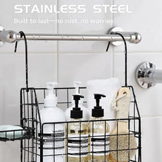 Large Rustproof Shower Caddy Hanging, 304 Stainless Steel Hanging Shower Organizer Basket for Bathroom & Bathtub, Over the Rod Shower Rack for Shampoo, Conditioner, Soap & Bath Accessories(Black)