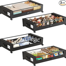 Under Bed Storage with Wheels,Under Bed Storage Containers with Clear Lids, Under-Bed Organizers for Clothes, Shoes – Durable Storage Bins with Smooth Rolling Wheels (Black, 4 Pack)