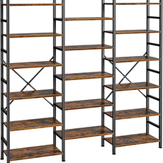 SUPERJARE Triple 6 Tier Bookshelf, Bookcase with 17 Open Display Shelves, Wide Book Shelf Book Case for Home & Office, Rustic Brown