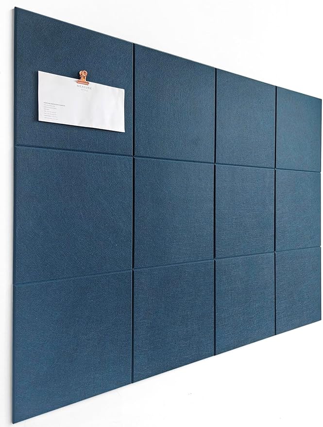 Blue Felt Bulletin Board 47"x35" | Large Cork Bulletin Board Alternative for Office, Home & Classroom | Felt Wall Tiles (12-Pack) | Blue Classroom Decor Office Supplies | Prussian Blue