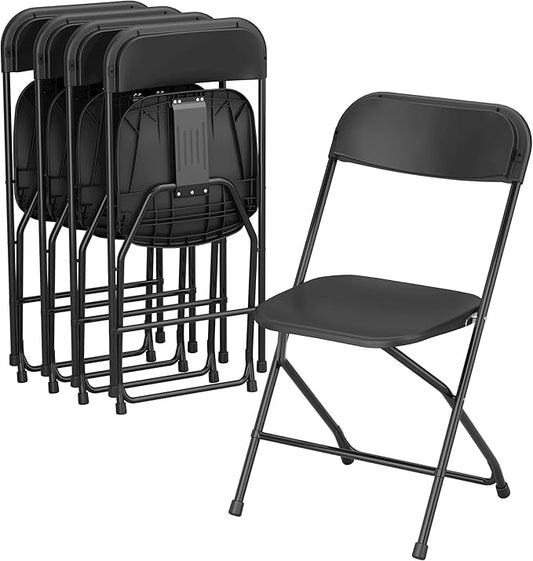 Allpop 4 Pack Plastic Folding Chair, 300lb Capacity, Portable Commercial Chair with Steel Frame for Home Office Wedding Party Indoor Outdoor Events, Stackable, Black
