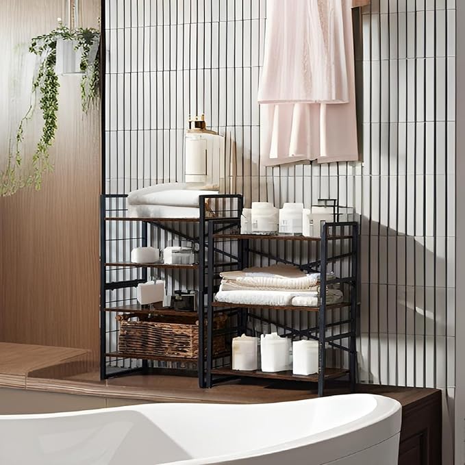 3-Tier Small Bookshelf, Industrial Metal & MDF Bookcase, X-Brace Stable Shelving for Small Spaces, Adjustable Feet, Easy Assembly, 27.6" H x 16.5" W x 11" D (Black)