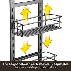 Orimade 4 Tier Adjustable Anti-slip Shower Caddy over Shower Head,Rustproof Bathroom Hanging shower Organizer with 4 Hooks for Razor,No Drilling Shower shelves Storage Rack,Grey