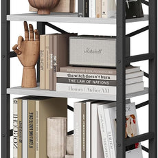 Homeiju Organization and Storage, 5 Tier Bookshelf, Tall Bookcase with Shelves, Wood and Metal Book Shelf Storage Organizer, Industrial Display Standing Shelf Unit for Bedroom, White