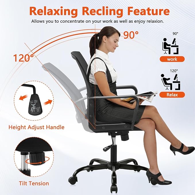 CLATINA Ergonomic Rolling Mesh Desk Chair with Executive Lumbar Support and Adjustable Swivel Design for Home Office Computer Black 12 Pack