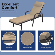 Patio Chaise Lounge Set 3 Pieces Pool Lounge Chairs,Cushioned Outdoor Folding Lounge Chair w/Arm and Rattan Adjustable Backrest for Poolside Porch,Folding Table Included,Sand