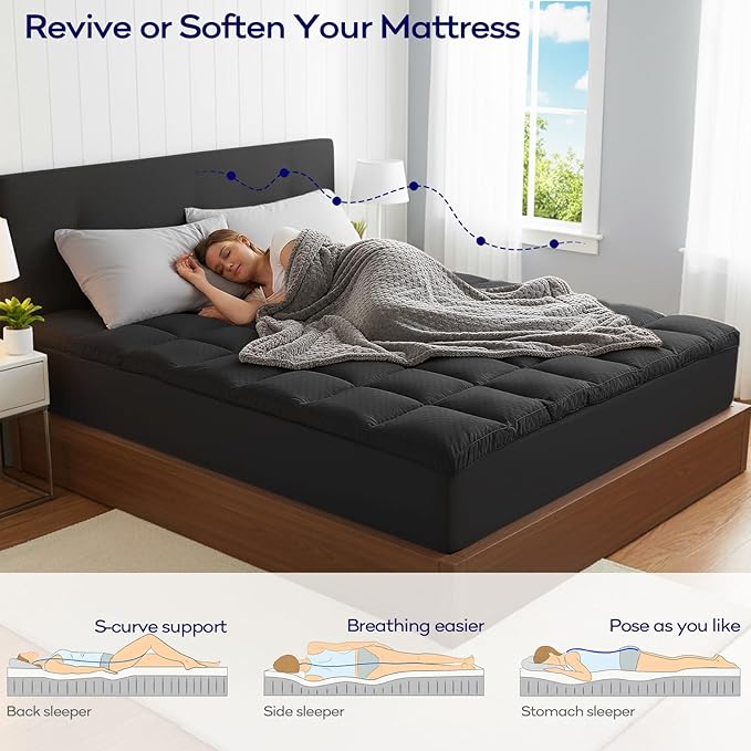 OLANLY Dual-Layer 4 Inch Cal King Size Memory Foam Mattress Topper for Back Pain, 2 Inch Cooling Pillow Top Mattress Pad Cover and 2 Inch Gel Memory Foam Topper, Deep Elastic Pocket, Black