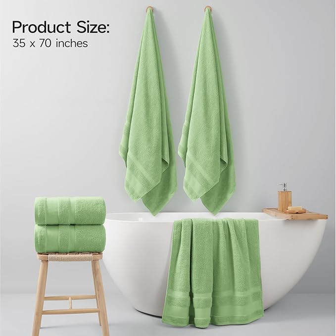 REDKISS 100% Cotton Bath Towels Set of 2, Extra Large Bath Sheets 35 X 70 Inches, 800 GSM, Quick Dry, Ultra Soft & Super Absorbent Bathroom Towel Sets for Bathroom, Gym, Spa, Pool & Hotel, Green