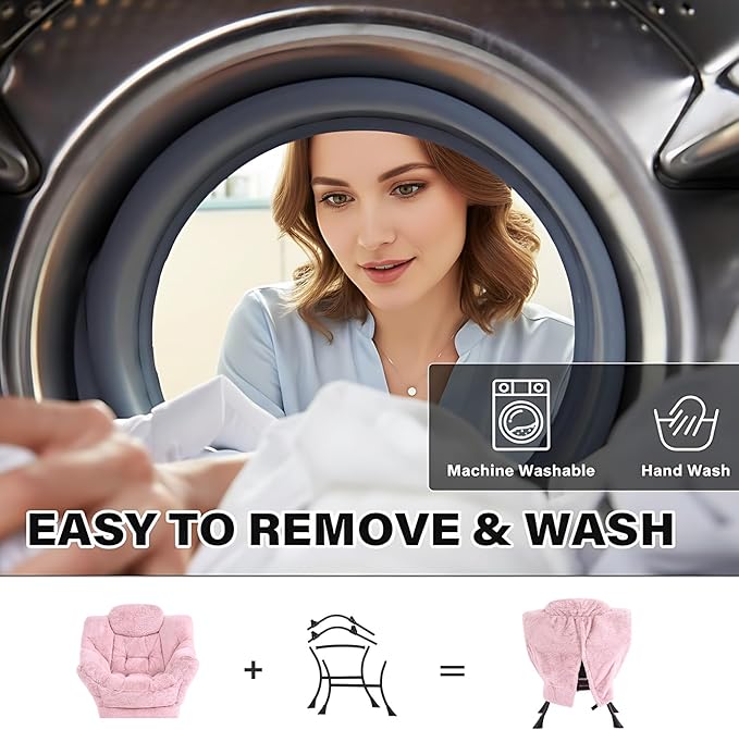 Tiita Lazy Chair with Ottoman, Modern Large Accent Lounge Armchair, Comfy Leisure Sofa Reading Chair with Footrest for Bedroom, Living Room, Dorm Rooms, Garden and Courtyard, Plush Pink