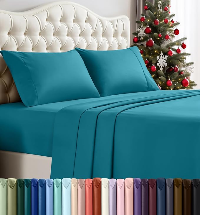 Utopia Bedding Queen Sheet Set – 4 Piece Bed Sheets for Queen Size Bed, Soft and Breathable Microfiber, Includes 1 Fitted Sheet, 1 Flat Sheet and 2 Pillowcases (Denim Blue)