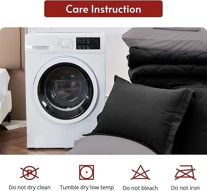 MUXHOMO 5 Pieces Twin XL Comforter Set, Reversible Bed in a Bag Twin XL Size, All Season Bedding Set with Comforter, Flat Sheet, Fitted Sheet, Pillowcases & Shams, Black & Soot