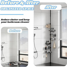 Shower Caddy Corner Organizer Tension Pole Adjustable 30-120 Inches Corner Shelf with Towel Rack, Toothbrush Holder, Soap Dish for Bathroom Organizers and Storage
