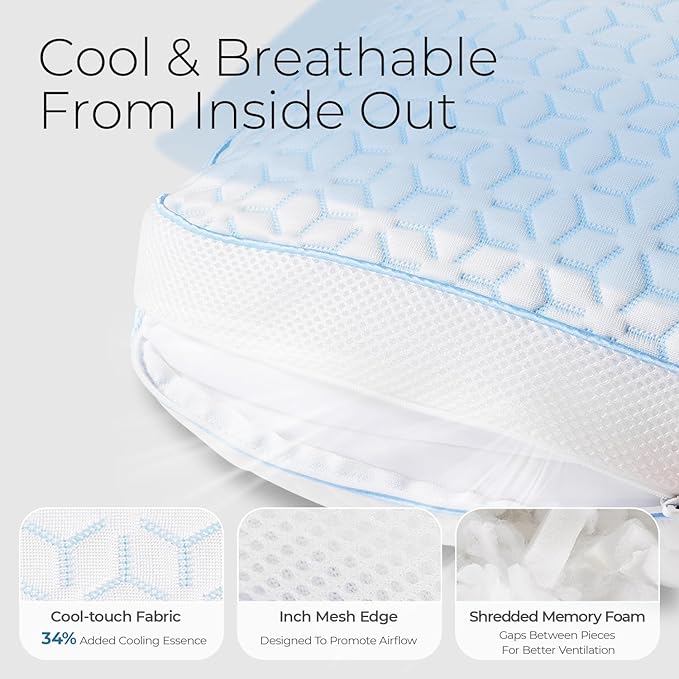 Sweetnight Cooling Pillows, Memory Foam Pillows Queen Size Set of 2, Almohadas para Dormir for Hot Sleepers