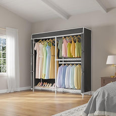 VIPEK V4C Garment Rack with Cover, Heavy Duty Portable Closet Adjustable Metal Clothing Rack for Hanging Clothes with Hanging Rods & Side Hooks, Max Load 810lbs, White Rack with Black Cover