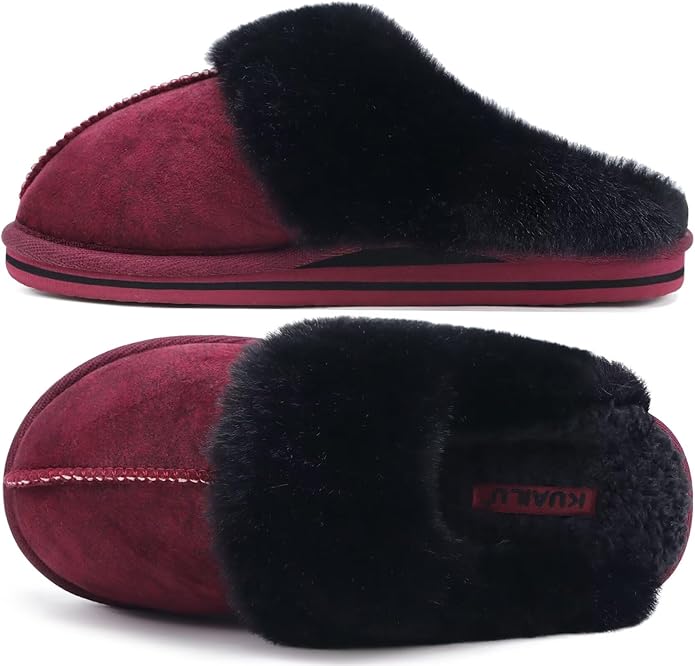 KuaiLu Womens Fluff Dual Memory Foam Slippers Ladies Cozy Arch Support Warm Scuff Slippers Slip on Comfy Winter House Shoes with Non-Slip Indoor Outdoor Hard Sole