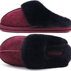 KuaiLu Womens Fluff Dual Memory Foam Slippers Ladies Cozy Arch Support Warm Scuff Slippers Slip on Comfy Winter House Shoes with Non-Slip Indoor Outdoor Hard Sole