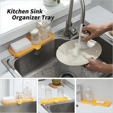 Silicone Bathroom Soap Dishes with Drain Spout-Bathroom and Kitchen Sink Organizer,Sponge Holder,Dish Soap Tray,Perfect for Dispenser,Scrubber,Bottle,Cup on Sink or Counter-Yellow 12