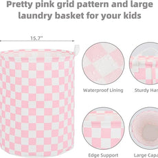 Large Foldable Laundry Basket Organizer Holder portable tall collapsible laundry hamper nusery Storage Basket Bin with Handles (Waterproof Lining, Pink Racing Flag)