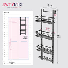 SWTYMIKI Over the Door Shower Caddy - 4 Tier Adjustable Shower Organizer Hanging with Soap Holder, No Drilling Stainless Steel Bathroom Rack Hanging for Body Wash, Shampoo, Soap, Razor, Black